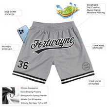 Load image into Gallery viewer, Custom Gray Black-White Authentic Throwback Basketball Shorts
