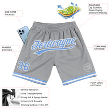 Load image into Gallery viewer, Custom Gray Light Blue-White Authentic Throwback Basketball Shorts
