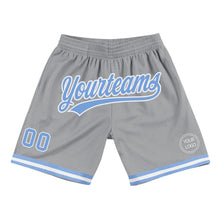 Load image into Gallery viewer, Custom Gray Light Blue-White Authentic Throwback Basketball Shorts
