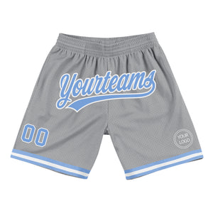 Custom Gray Light Blue-White Authentic Throwback Basketball Shorts