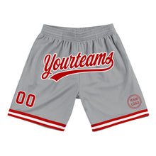 Load image into Gallery viewer, Custom Gray Red-White Authentic Throwback Basketball Shorts
