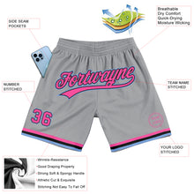 Load image into Gallery viewer, Custom Gray Pink Black-Light Blue Authentic Throwback Basketball Shorts
