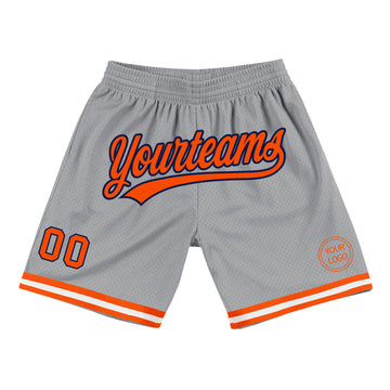 Custom Gray Orange-Navy Authentic Throwback Basketball Shorts