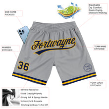 Load image into Gallery viewer, Custom Gray Navy-Gold Authentic Throwback Basketball Shorts
