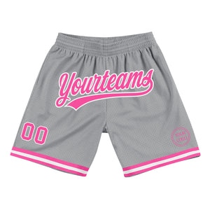 Custom Gray Pink-White Authentic Throwback Basketball Shorts