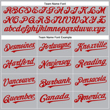 Load image into Gallery viewer, Custom Gray Black Pinstripe Red-White Authentic Baseball Jersey
