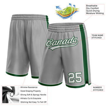 Custom Gray White-Green Authentic Basketball Shorts