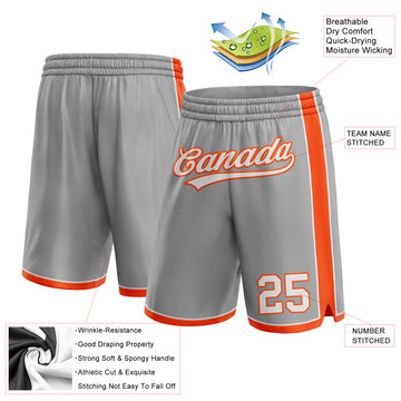 Custom Gray White-Orange Authentic Basketball Shorts
