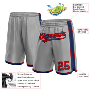 Custom Gray Red-Navy Authentic Basketball Shorts