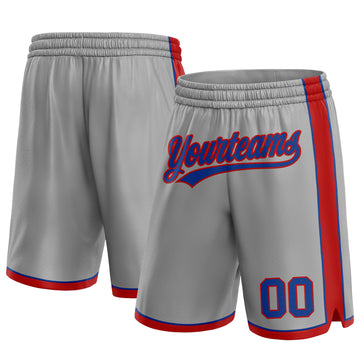 Custom Gray Royal-Red Authentic Basketball Shorts