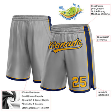 Custom Gray Gold-Navy Authentic Basketball Shorts