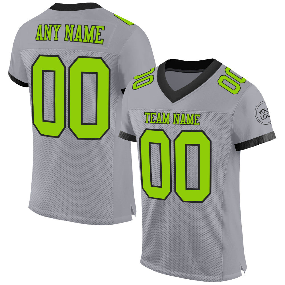 Custom Gray Neon Green-Black Mesh Authentic Football Jersey