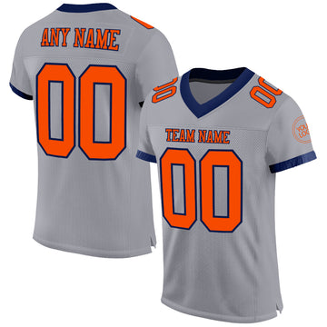 Custom Gray Orange-Navy Mesh Authentic Football Jersey