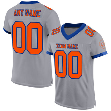 Custom Gray Orange-Navy Mesh Authentic Football Jersey