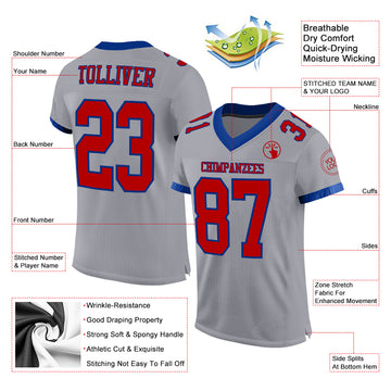 Custom Gray Red-Royal Mesh Authentic Football Jersey