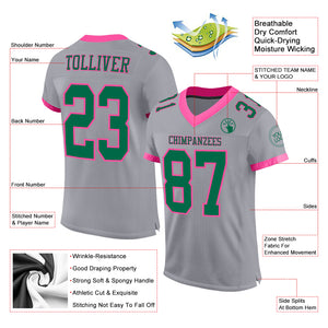 Custom Gray Kelly Green-Pink Mesh Authentic Football Jersey