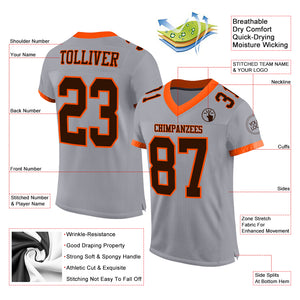 Custom Gray Brown-Orange Mesh Authentic Football Jersey