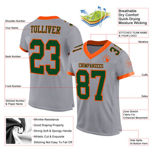 Custom Gray Green-Orange Mesh Authentic Football Jersey