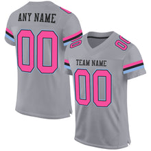 Load image into Gallery viewer, Custom Gray Pink Black-Light Blue Mesh Authentic Football Jersey
