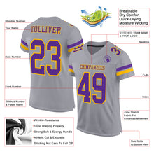 Load image into Gallery viewer, Custom Gray Purple-Gold Mesh Authentic Football Jersey
