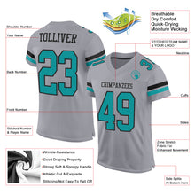 Load image into Gallery viewer, Custom Gray Teal-Black Mesh Authentic Football Jersey
