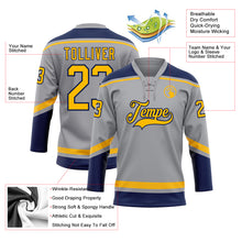 Load image into Gallery viewer, Custom Gray Gold-Navy Hockey Lace Neck Jersey

