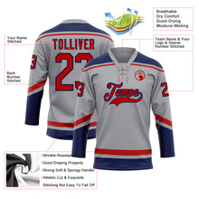 Load image into Gallery viewer, Custom Gray Red-Navy Hockey Lace Neck Jersey
