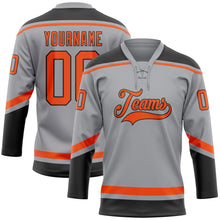 Load image into Gallery viewer, Custom Gray Orange-Black Hockey Lace Neck Jersey
