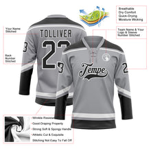 Load image into Gallery viewer, Custom Gray Black-White Hockey Lace Neck Jersey
