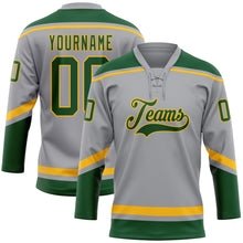 Load image into Gallery viewer, Custom Gray Green-Gold Hockey Lace Neck Jersey
