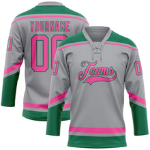 Load image into Gallery viewer, Custom Gray Pink-Kelly Green Hockey Lace Neck Jersey
