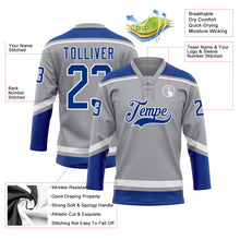 Load image into Gallery viewer, Custom Gray Royal-White Hockey Lace Neck Jersey
