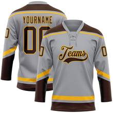 Load image into Gallery viewer, Custom Gray Brown-Gold Hockey Lace Neck Jersey
