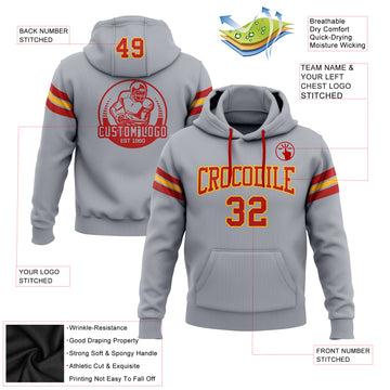 Custom Stitched Gray Red-Gold Football Pullover Sweatshirt Hoodie