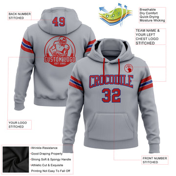 Custom Stitched Gray Red-Royal Football Pullover Sweatshirt Hoodie