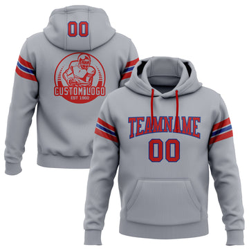 Custom Stitched Gray Red-Royal Football Pullover Sweatshirt Hoodie