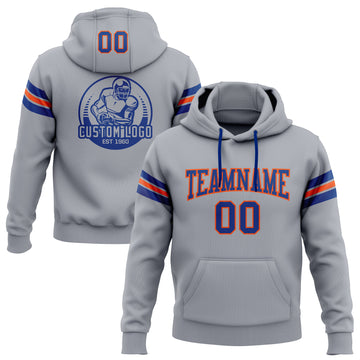 Custom Stitched Gray Royal-Orange Football Pullover Sweatshirt Hoodie