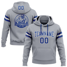 Load image into Gallery viewer, Custom Stitched Gray Royal-White Football Pullover Sweatshirt Hoodie
