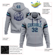 Load image into Gallery viewer, Custom Stitched Gray Navy-Teal Football Pullover Sweatshirt Hoodie
