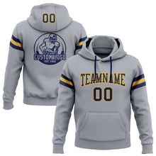 Load image into Gallery viewer, Custom Stitched Gray Navy-Gold Football Pullover Sweatshirt Hoodie
