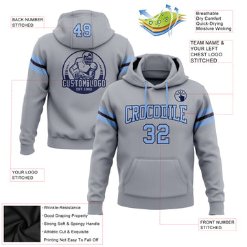 Custom Stitched Gray Light Blue-Navy Football Pullover Sweatshirt Hoodie