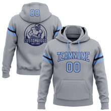Load image into Gallery viewer, Custom Stitched Gray Light Blue-Navy Football Pullover Sweatshirt Hoodie
