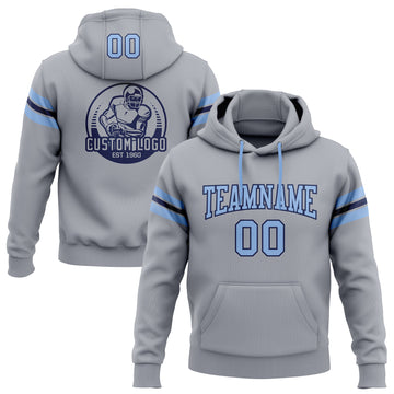 Custom Stitched Gray Light Blue-Navy Football Pullover Sweatshirt Hoodie