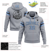 Load image into Gallery viewer, Custom Stitched Gray Light Blue-Black Football Pullover Sweatshirt Hoodie
