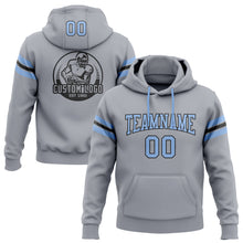 Load image into Gallery viewer, Custom Stitched Gray Light Blue-Black Football Pullover Sweatshirt Hoodie
