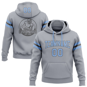 Custom Stitched Gray Light Blue-Steel Gray Football Pullover Sweatshirt Hoodie