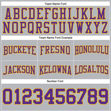 Load image into Gallery viewer, Custom Stitched Gray Purple-Gold Football Pullover Sweatshirt Hoodie
