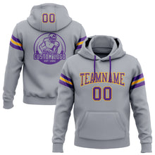 Load image into Gallery viewer, Custom Stitched Gray Purple-Gold Football Pullover Sweatshirt Hoodie
