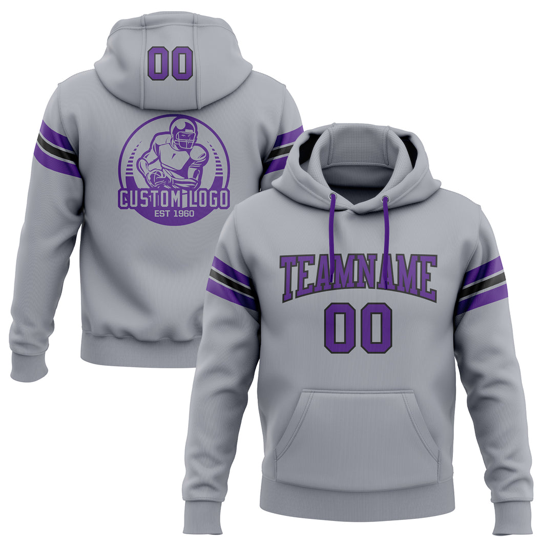 Custom Stitched Gray Purple-Black Football Pullover Sweatshirt Hoodie