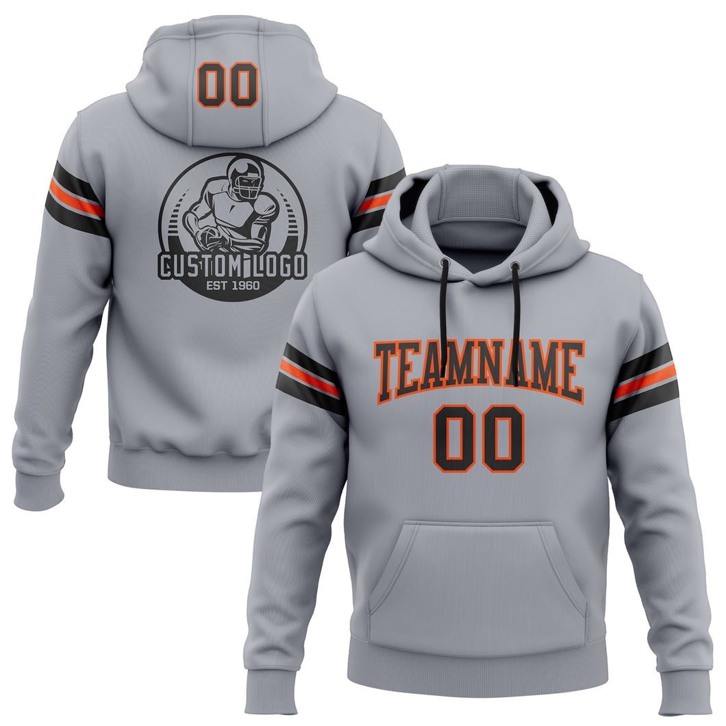 Custom Stitched Gray Black-Orange Football Pullover Sweatshirt Hoodie